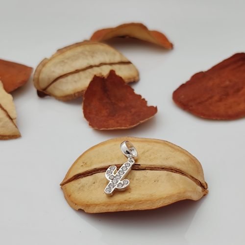 Pingente Prata 925 Berloque Zircônia Cravejado Cacto. Estoque Limitado - Sob Consulta -