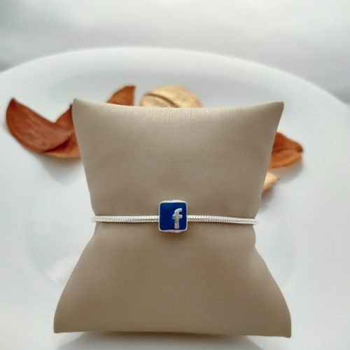 Pingente Prata 925 Berloque Resinado Facebook. Estoque Limitado - Sob Consulta -