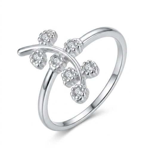 Anel de Prata 925 Slim Zircônia Cravejado Symbol Folhas. Estoque Limitado - Sob Consulta -