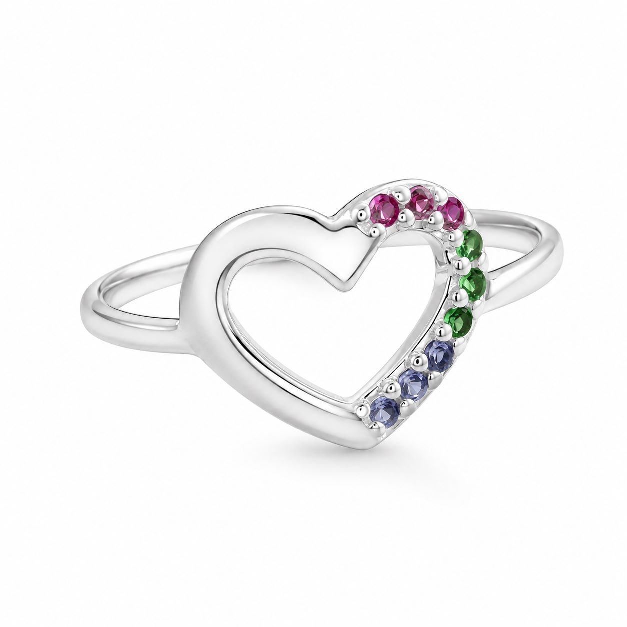 Anel de Prata 925 Slim Zircônia Color Symbol Coração Vazado. Estoque Limitado - Sob Consulta -
