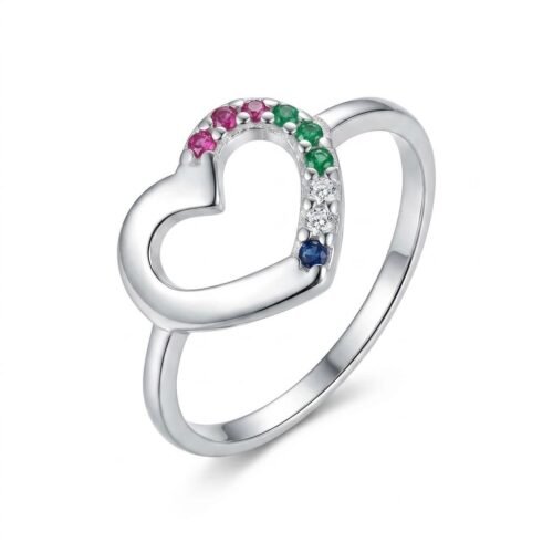 Anel de Prata 925 Slim Zircônia Color Symbol Coração Vazado. Estoque Limitado - Sob Consulta -