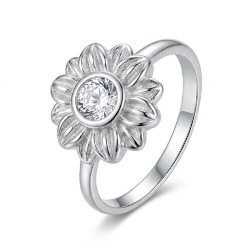 Anel de Prata 925 Slim Zircônia 1 Pedra Symbol Flor. Estoque Limitado - Sob Consulta -