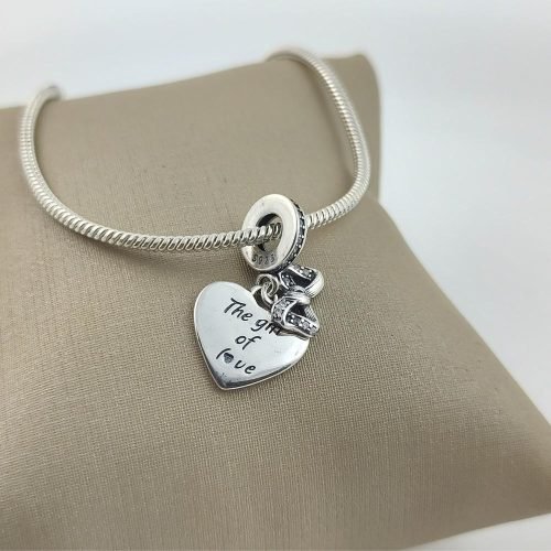 Berloque Prata 925 Pendente Coração Lacinho. Estoque Limitado - Sob Consulta -