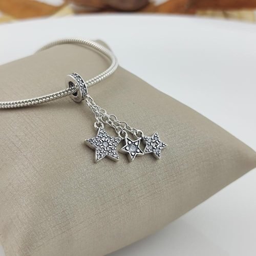 Berloque Prata 925 Pendente Estrelas Brilhantes. Estoque Limitado - Sob Consulta -