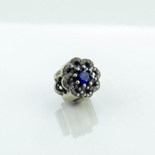 Berloque Prata 925 Separador Flor (Pedra Azul). Estoque Limitado - Sob Consulta -