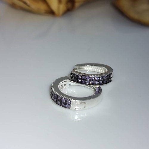 Brinco Prata 925 Brinco Argola Cravejado Roxo – Estoque Limitado – Sob Consulta