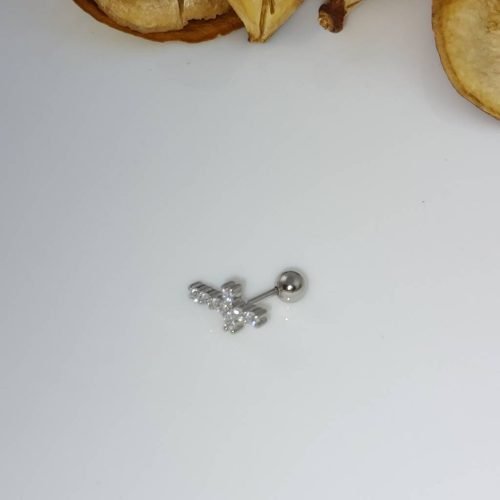 Brinco Prata 925 Piercing Crucifixo Cravejado – Estoque Limitado – Sob Consulta