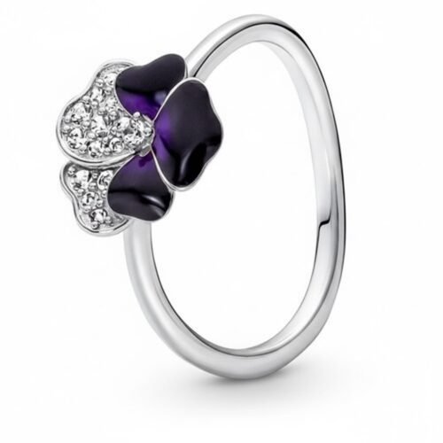 Anel de Prata 925 Anel Inspíração Amor-Perfeito Roxo. Estoque Limitado - Sob Consulta -