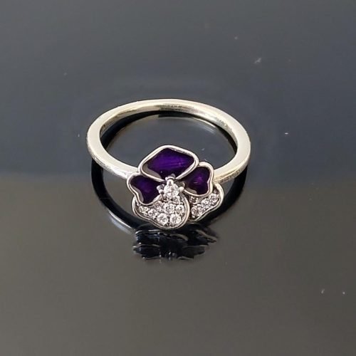 Anel de Prata 925 Anel Inspíração Amor-Perfeito Roxo. Estoque Limitado - Sob Consulta -