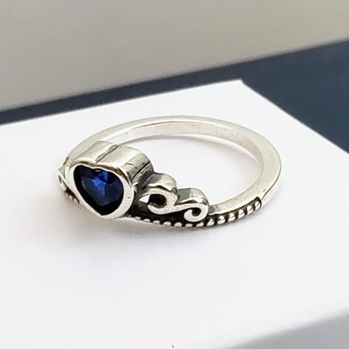 Anel de Prata 925 Anel Tiara com Coração Azul. Estoque Limitado - Sob Consulta -