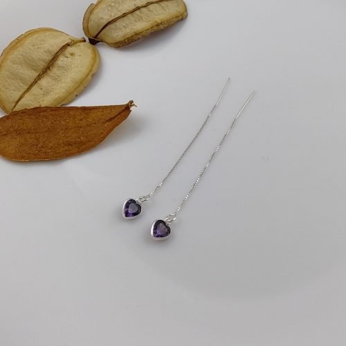 Brinco Prata 925 Brinco Pendente Coração sem Tarraxa (Color) – Estoque Limitado – Sob Consulta