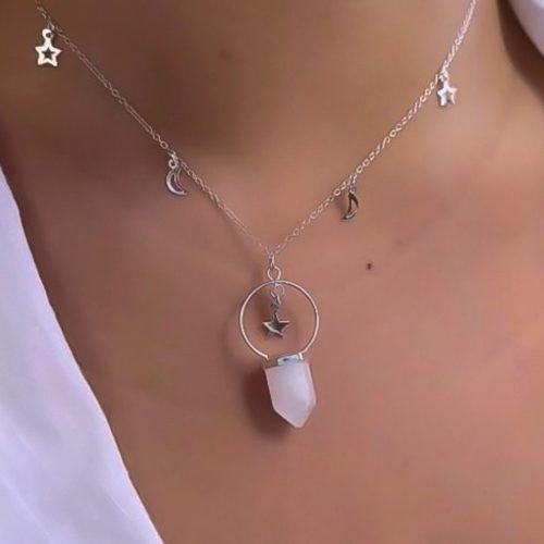 Colar Prata 925 Importado Pingente Talismã Pedra Natural (Cores) – Sob Consulta