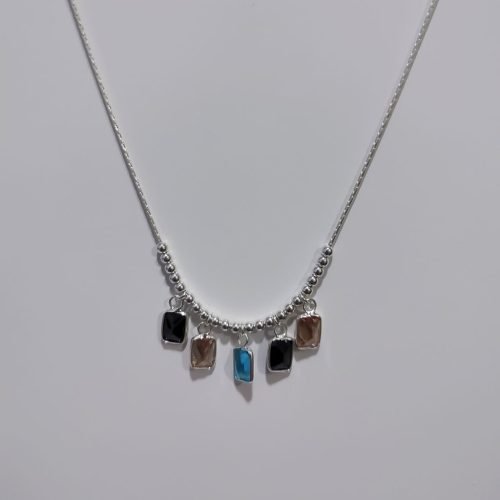 Colar Prata 925 Colar Importado Color Pedra + Bolinhas  – Sob Consulta