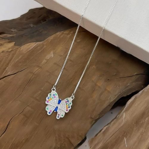 Colar Prata 925 Importado Borboleta Color Zircônias – Sob Consulta