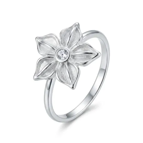 Anel de Prata 925 Slim Zircônia 1 Pedra Symbol Flor. Estoque Limitado - Sob Consulta -
