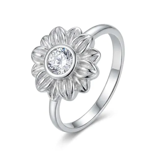 Anel de Prata 925 Slim Zircônia 1 Pedra Symbol Flor. Estoque Limitado - Sob Consulta -