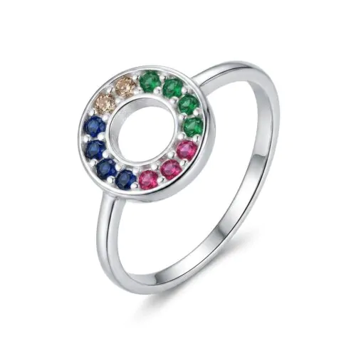 Anel de Prata 925 Slim Zircônia Color. Estoque Limitado - Sob Consulta -