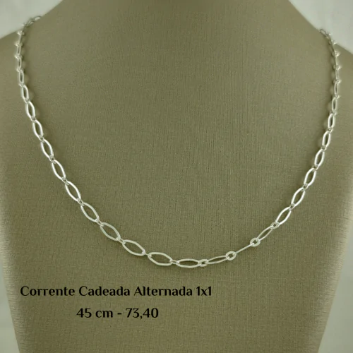 Corrente Prata 925 Cadeada Alternada 1x1 45 cm  Estoque Limitado - Sob Consulta -