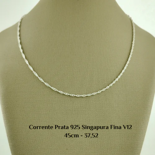 Corrente Prata 925 Singapura Fina V12 45cm - Estoque Limitado - Sob Consulta -