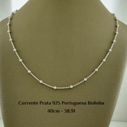 Corrente Prata 925 Portuguesa Bolinha 40 cm - Estoque Limitado - Sob Consulta -
