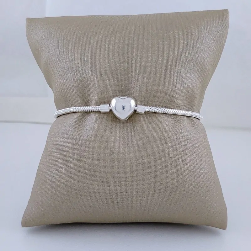 Pulseira Prata 925 Maleável para Berloque 18 cm Fecho Coração – Estoque Limitado – Sob Consulta