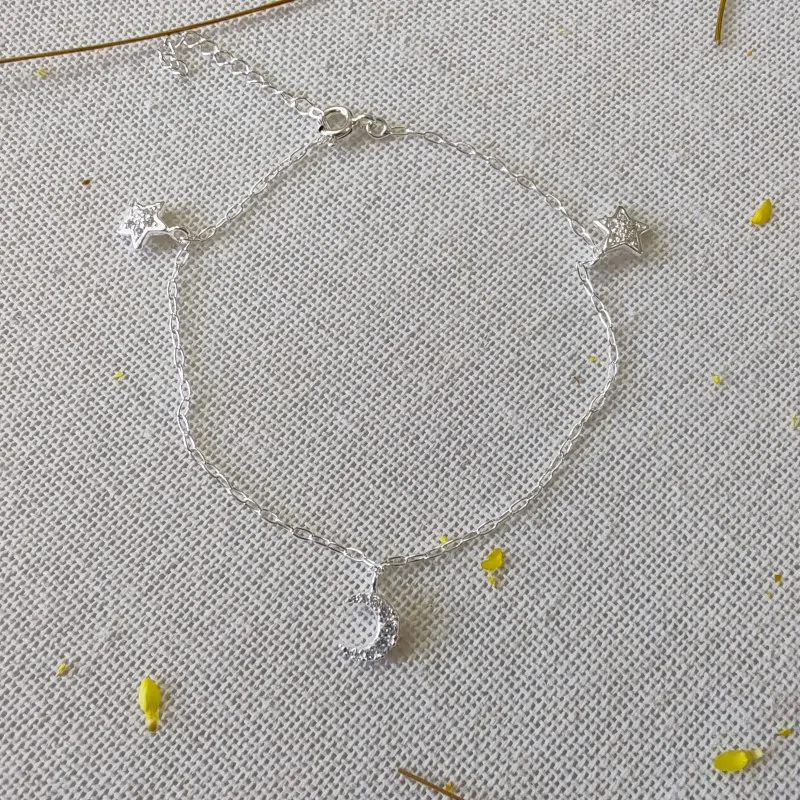 Pulseira Prata 925 Pingente Lua e Estrela Zircônia Cravejado – Estoque Limitado – Sob Consulta