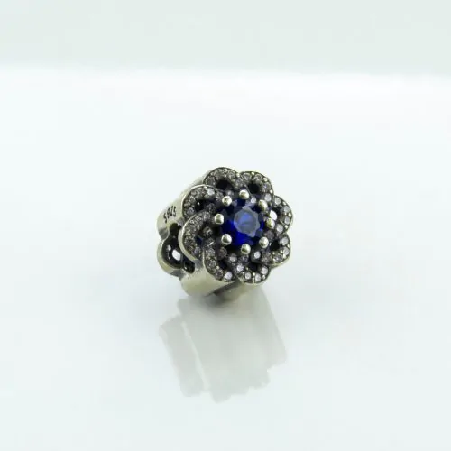 Berloque Prata 925 Separador Flor (Pedra Azul). Estoque Limitado - Sob Consulta -