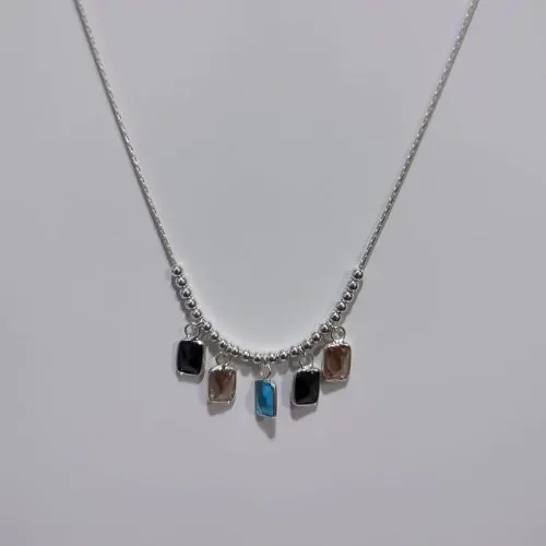 Colar Prata 925 Colar Importado Color Pedra + Bolinhas  – Sob Consulta